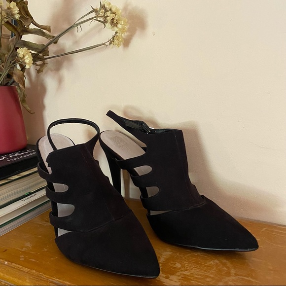 Suede Look Black Slingback Heels - Picture 2 of 4